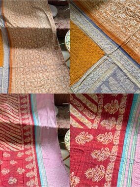 Colorful Kantha Quilt Twin Handmade Cotton Boho Reversible Patchwork Throw